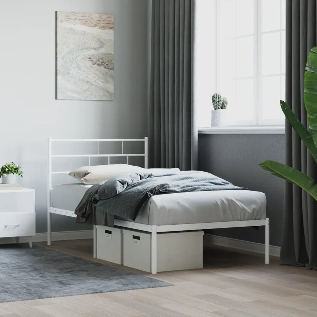 Estrutura de cama com cabeceira 90x200 cm metal branco