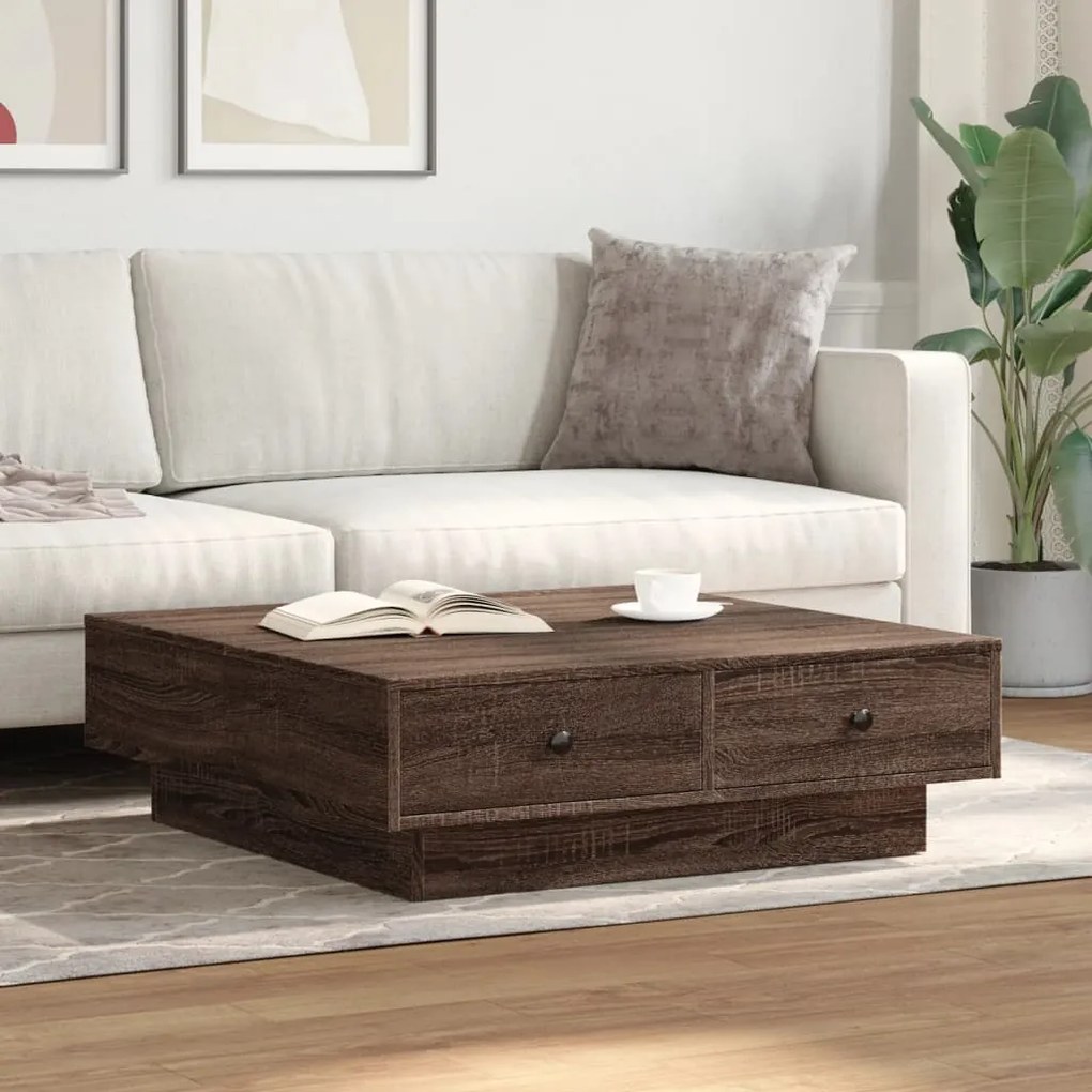 Mesa de centro 90x90x28 cm derivados madeira carvalho castanho