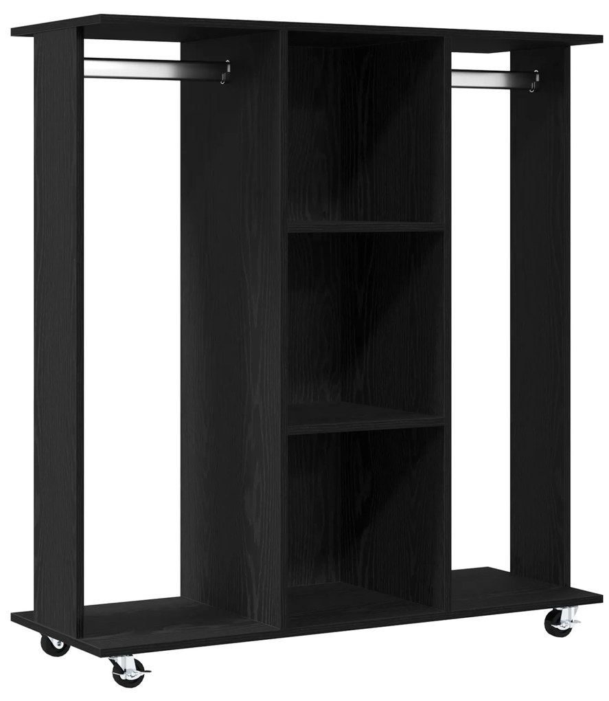 Guarda-roupas com Rodas em Carvalho Preto 102x38x110 cm Madeira de Eng