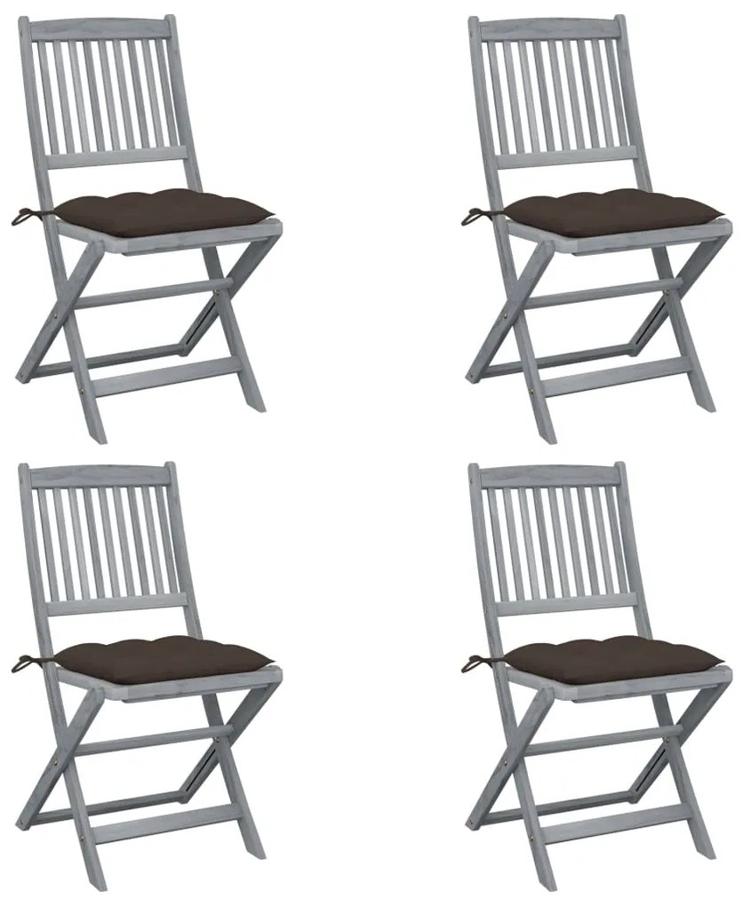 vidaXL Cadeiras exterior dobráveis c/ almofadões 4 pcs acácia maciça