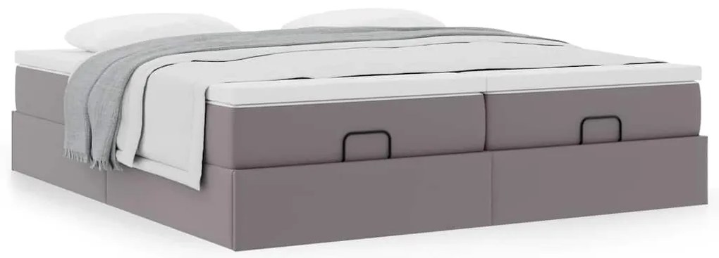 Estrutura de cama otomana com colchão cinza couro falso