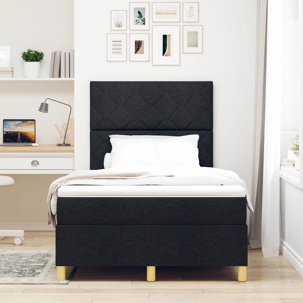 Cama Box Spring com Colchão e LED Preto 120x200 cm Tecido