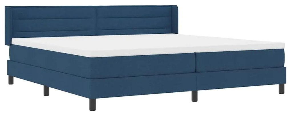 Cama Box Spring com colchão azul, 200x200 cm - tecido