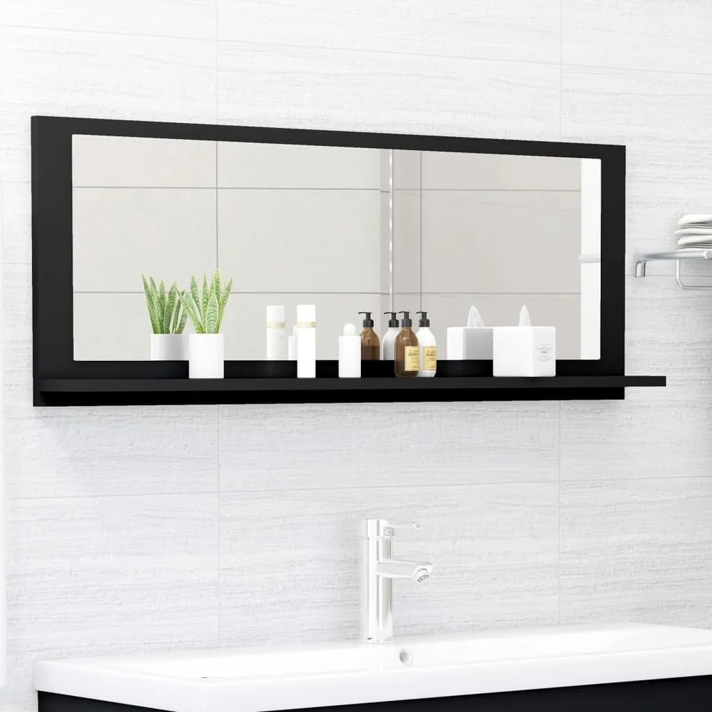 vidaXL Espelho de casa de banho 100x10,5x37 cm contraplacado preto