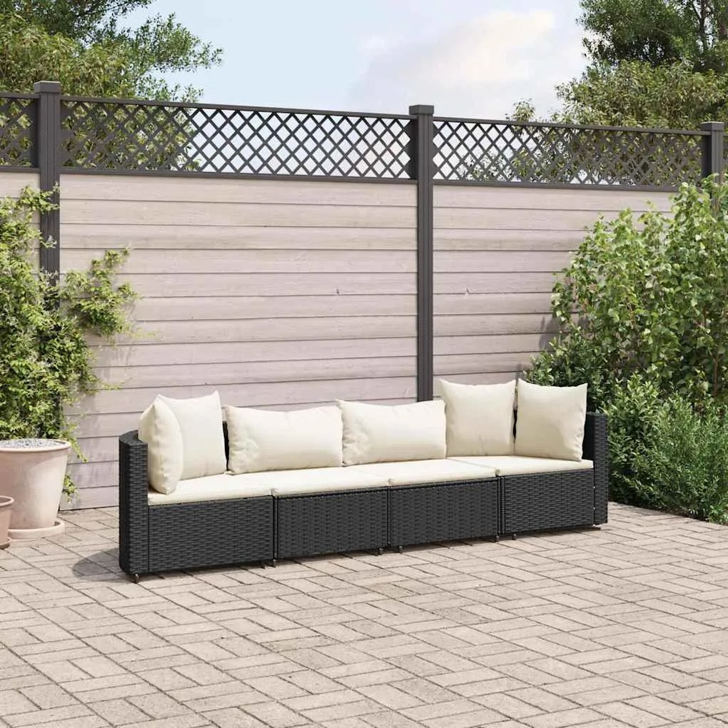 vidaXL 4 pcs conjunto de sofás para jardim c/ almofadões vime PE preto