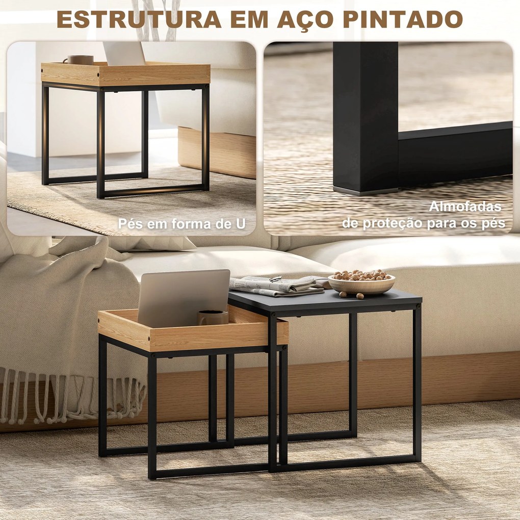 Mesas Auxiliares para Sala de Estar Conjunto de 2 Mesas com Estrutura