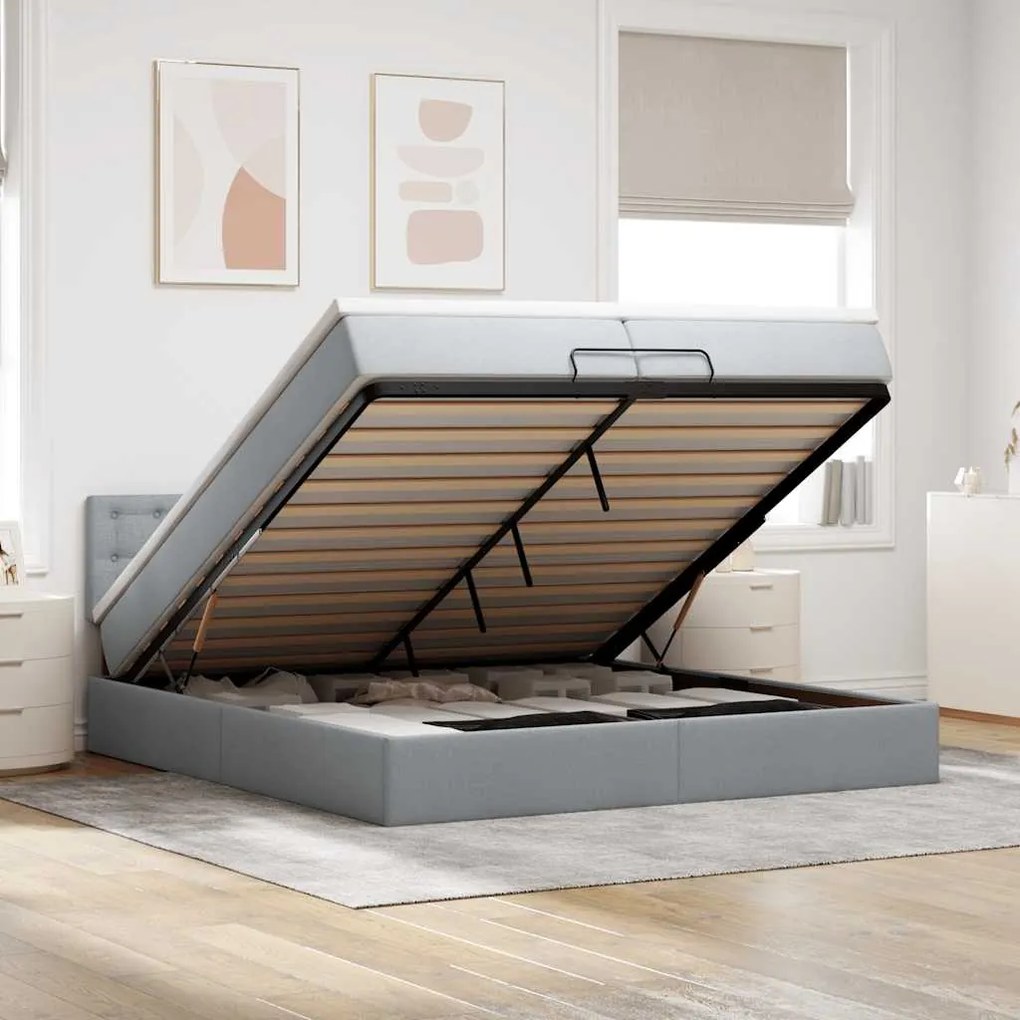 vidaXL Estrutura de cama otomana com colchão 200x200 cm cinzento-claro
