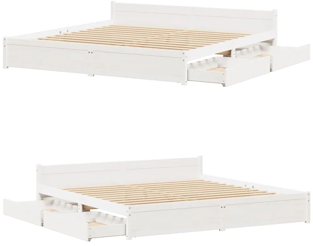 Cama sem colchão 200x200 cm madeira de pinho maciça branco