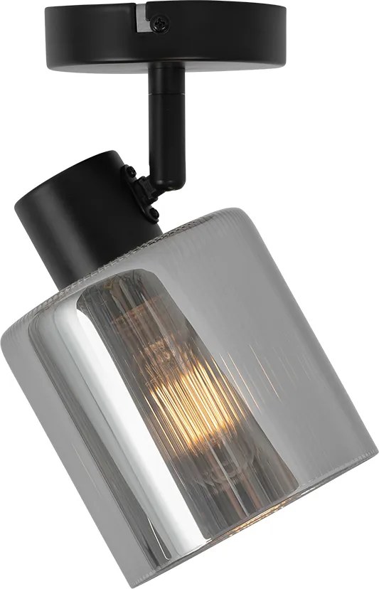 Candeeiro de teto Art Deco preto com vidro fumê ajustável - Laura