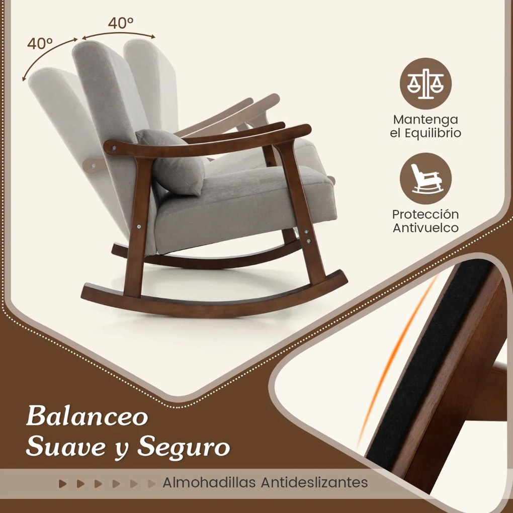 Cadeira de Baloiço, 90 x 66 x 83 cm, Almofada de Assento Acolchoada, Castanho / Cinzenta