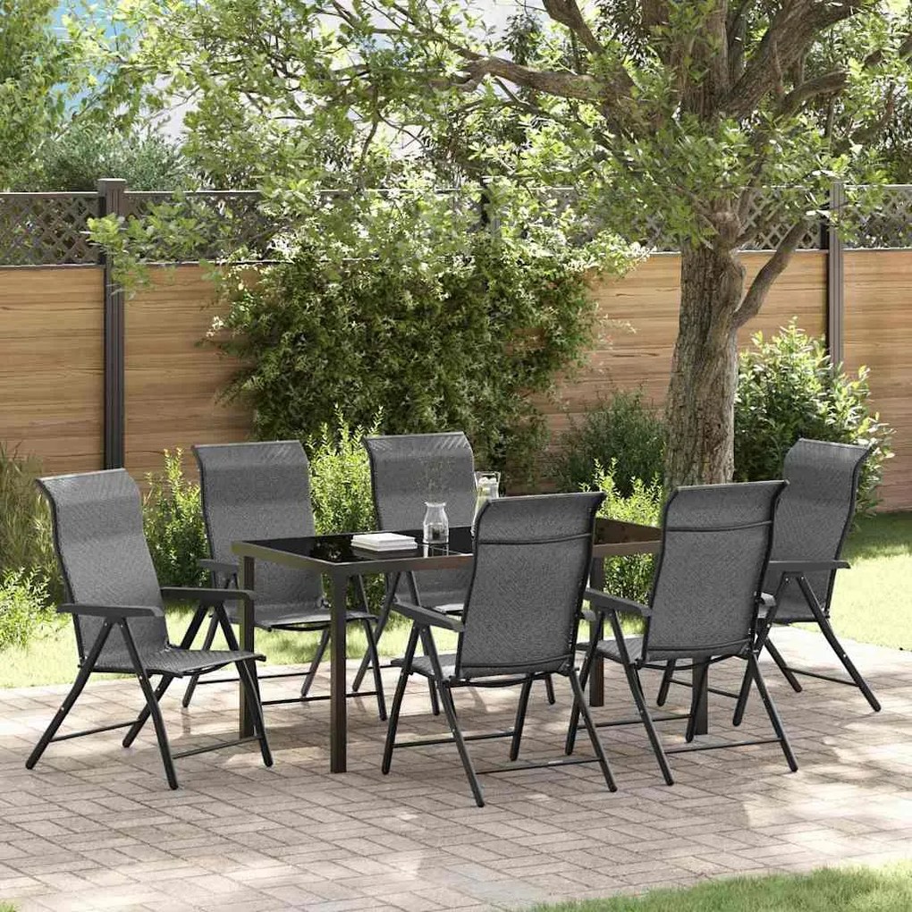 Conjunto de Jantar de Jardim com 7 Peças em Rattan e Poliéster Cinza