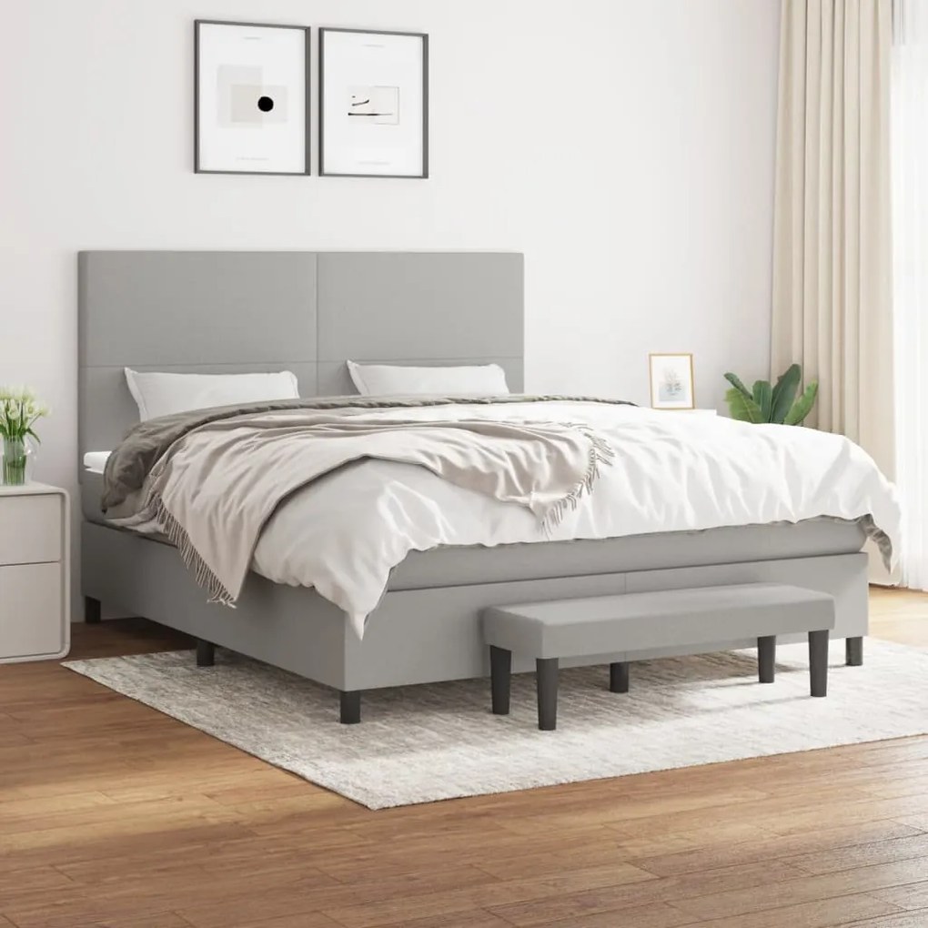 vidaXL Cama com molas/colchão 160x200 cm tecido cinzento-claro
