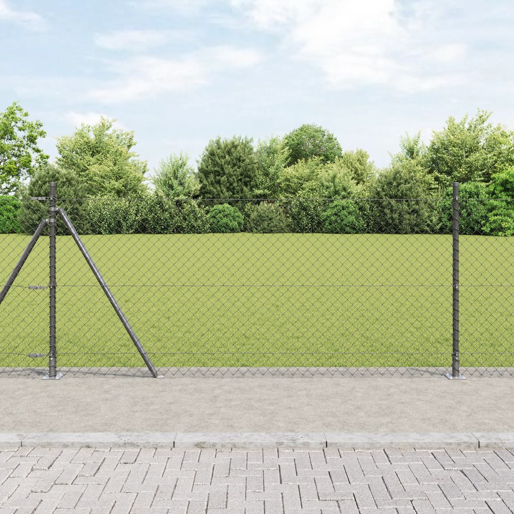 vidaXL Cerca de Cadeia com 13 Postes Flangados 1x25 m Aço Galvanizado