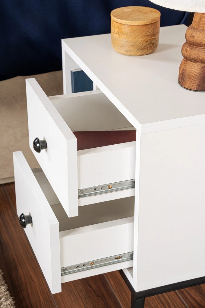 Mesa-de-Cabeceira Glimmer – Branca e Preta – 45,2 cm x 50 cm x 29,5 cm