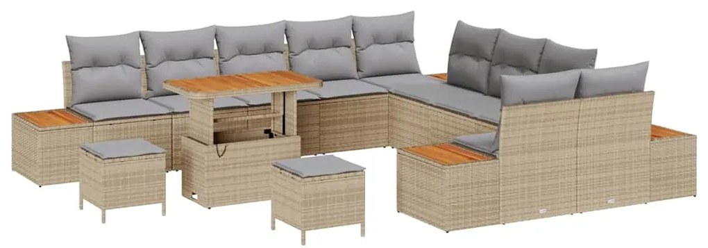 Conjunto de Sofá de Jardim com 13 Peças e Almofadas Bege em Rattan Sin