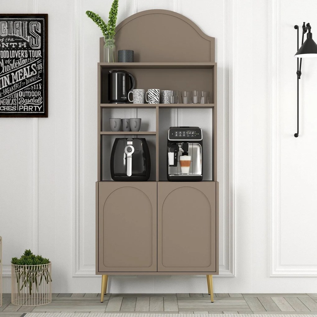 Armário de Cozinha/Sala "Caffè" - Atlas e Dourado - 81.3x201x35cm - De