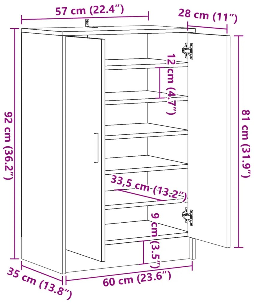 Armário para sapatos 60x35x92cm derivados madeira madeira velha