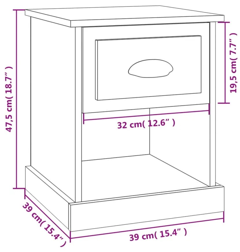 Mesa de cabeceira 39x39x47,5 cm derivados madeira cinza sonoma