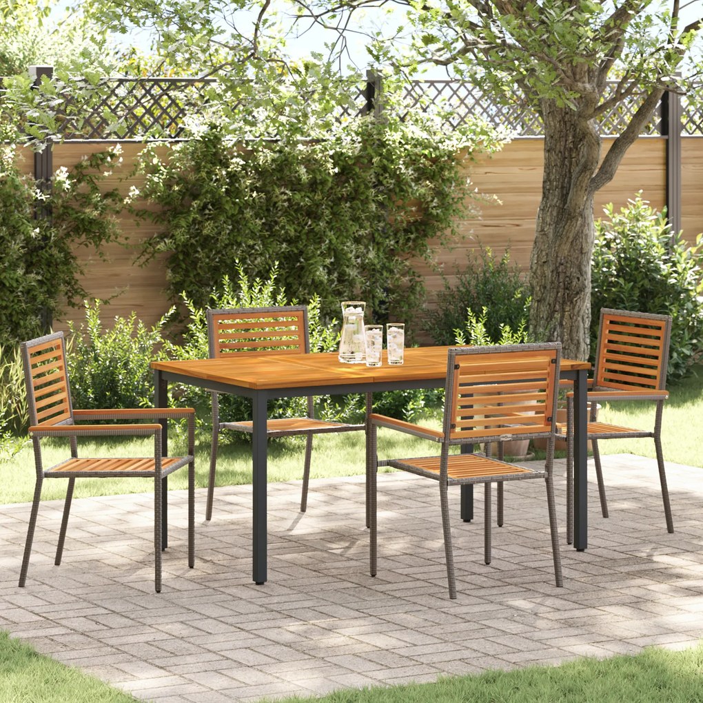 Conjunto de Jantar de Jardim de 5 Peças vidaXL Cinza Polyrattan Acácia