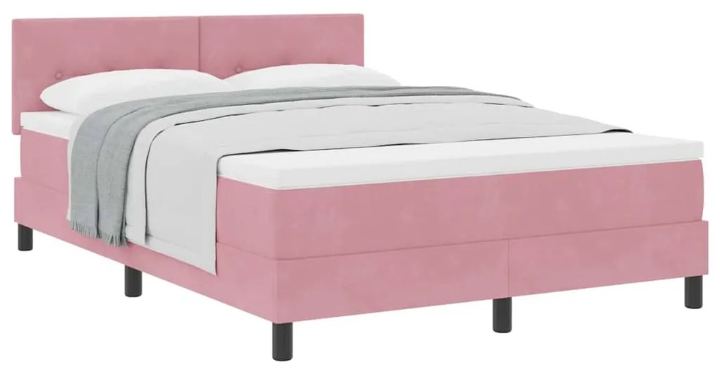 Cama Box Spring Rosa com Colchão 140x190 cm de Veludo