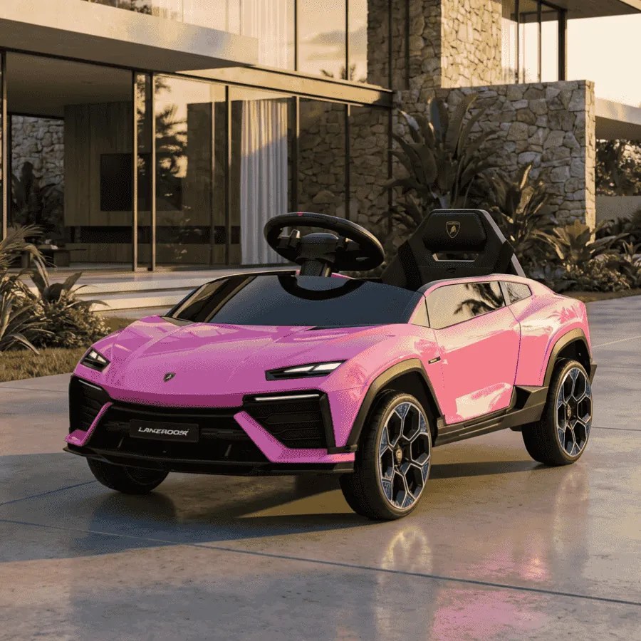 Carro elétrico para crianças Lamborghini Lanzador 12V com licença, bateria de lítio, luzes LED, controle remoto Rosa