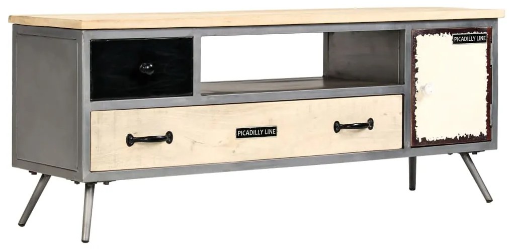 vidaXL Móvel de TV madeira de mangueira maciça e aço 120x30x45 cm