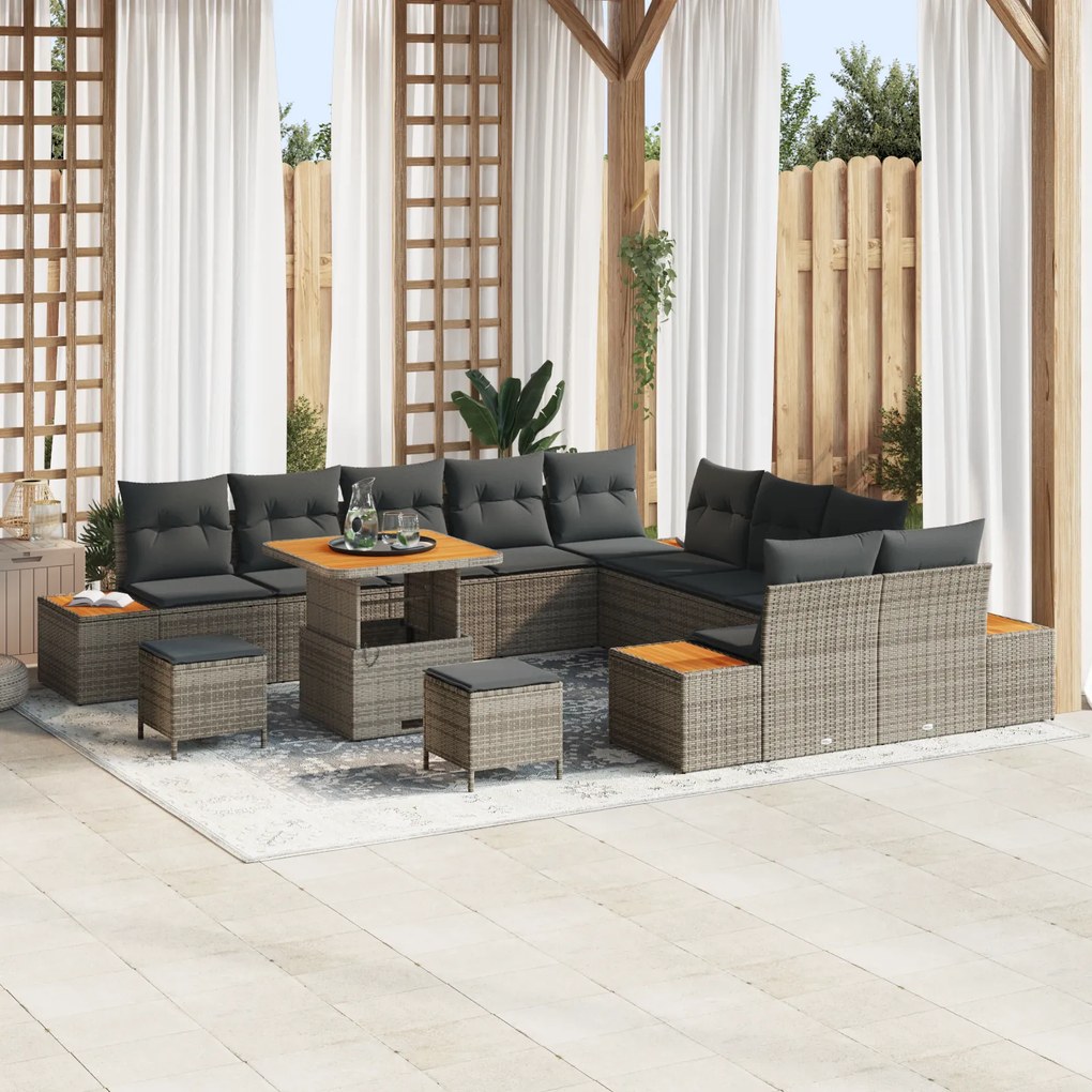 Conjunto de Sofás de Jardim 13 Peças com Almofadas Cinza Rattan Sintét
