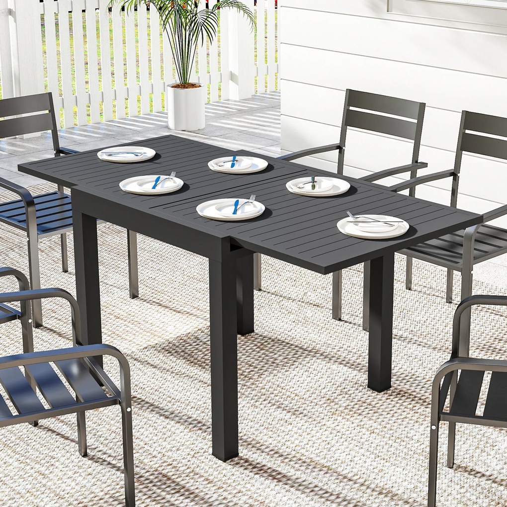 Mesa de jardim extensível para exterior, para 4-6 pessoas (CADEIRAS NÃO INCLUIDAS), com extensão com armazenamento integrado, em alumínio, 80-160 x 80