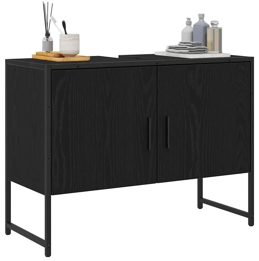 Gabinete para Pia de Banheiro Carvalho Preto 80x33x60 cm Madeira Aglom