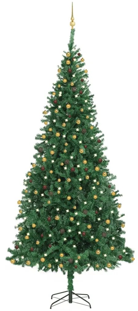 vidaXL Árvore Natal artificial pré-iluminada c/ bolas/LEDs 300cm verde