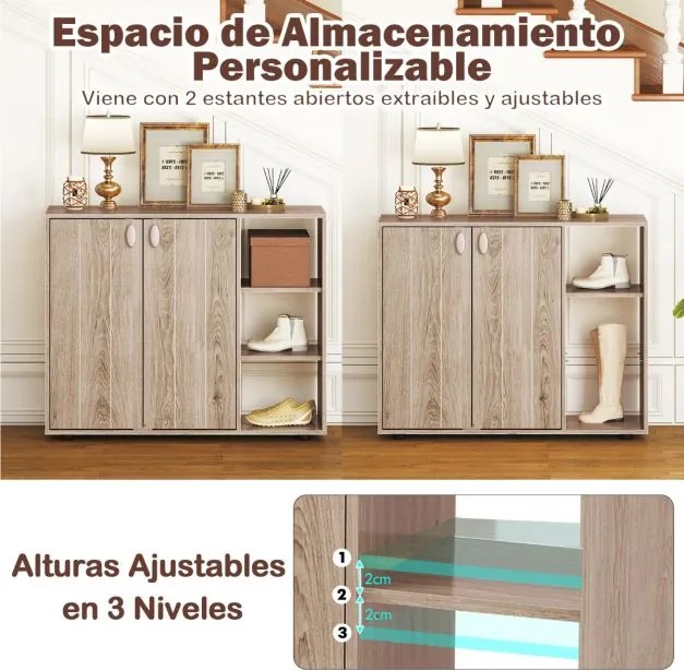 Sapateira com portas 80 x 31 x 64,5 cm Estante para sapatos de 3 níveis com prateleiras ajustáveis Castanho