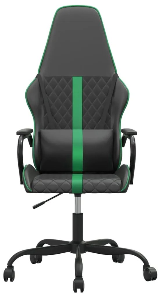 Cadeira gaming massagens couro artificial verde e preto