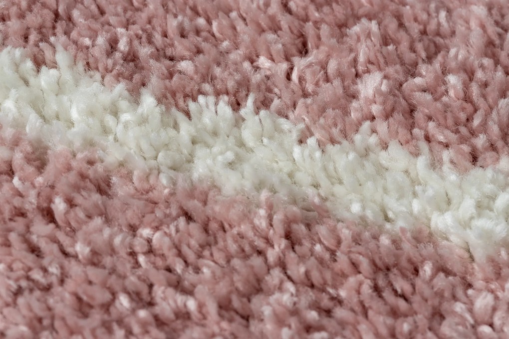 Tapete BERBER TROIK A0010 redondo cor de rosa/branco Franjas berbere marroquino shaggy