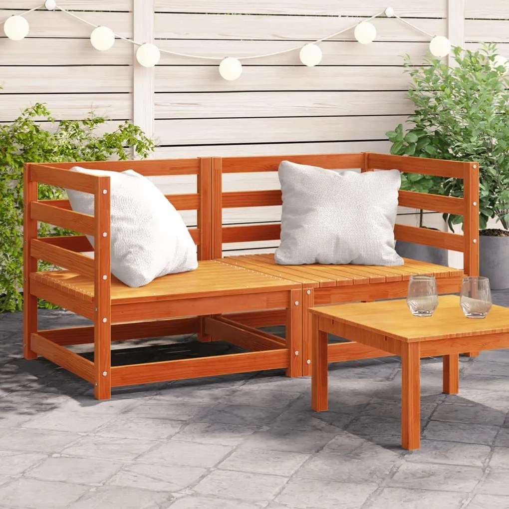 vidaXL Sofás canto p/ jardim 2pcs 70x70x67cm pinho maciço castanho-mel