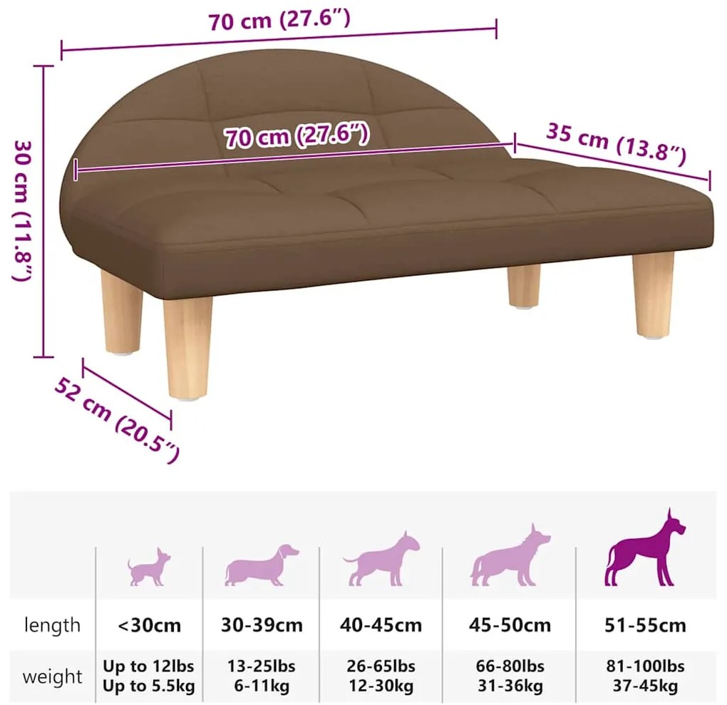 Cama para cães 70x52x30 cm tecido castanho