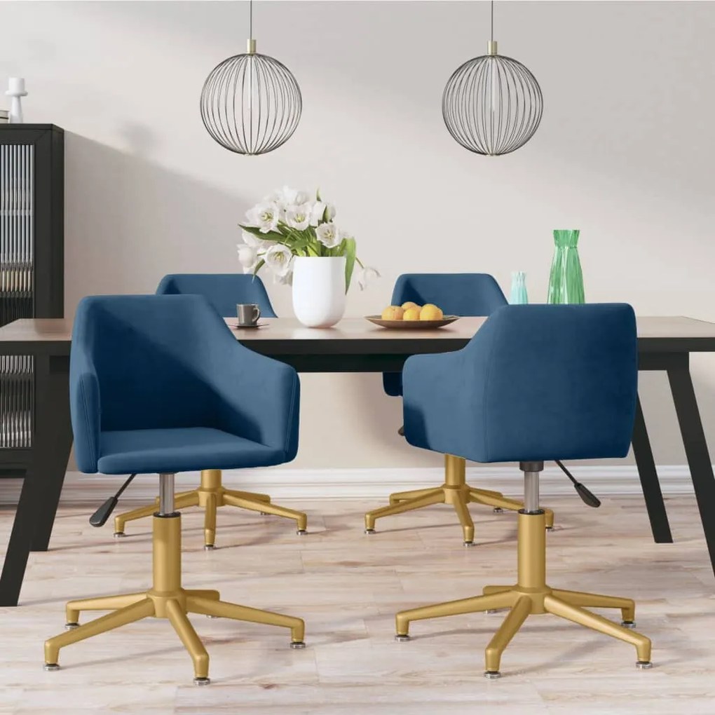 vidaXL Cadeiras de jantar giratórias 4 pcs veludo azul