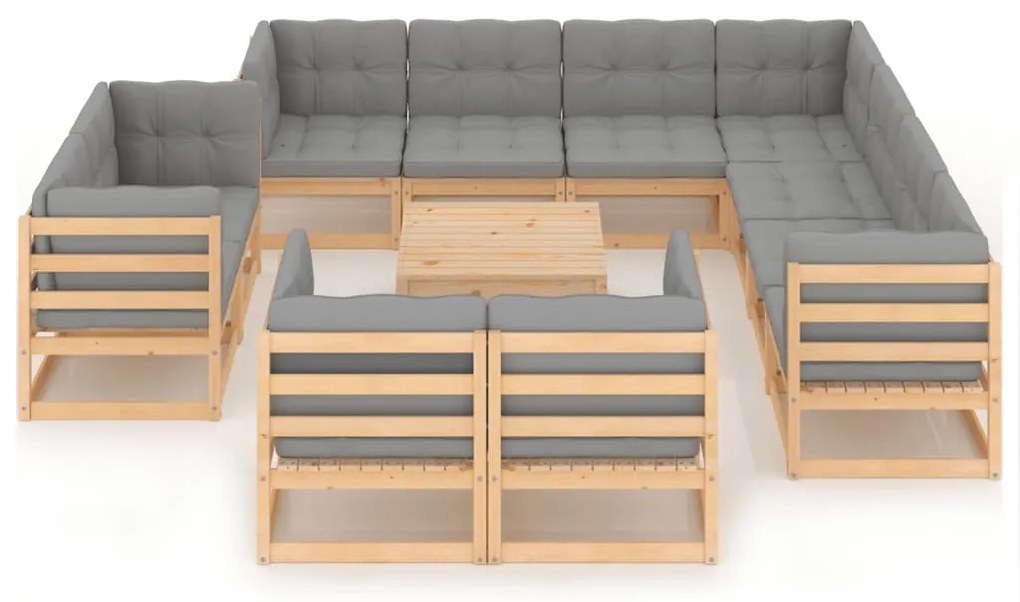 12 pcs conjunto lounge de jardim com almofadões pinho maciço