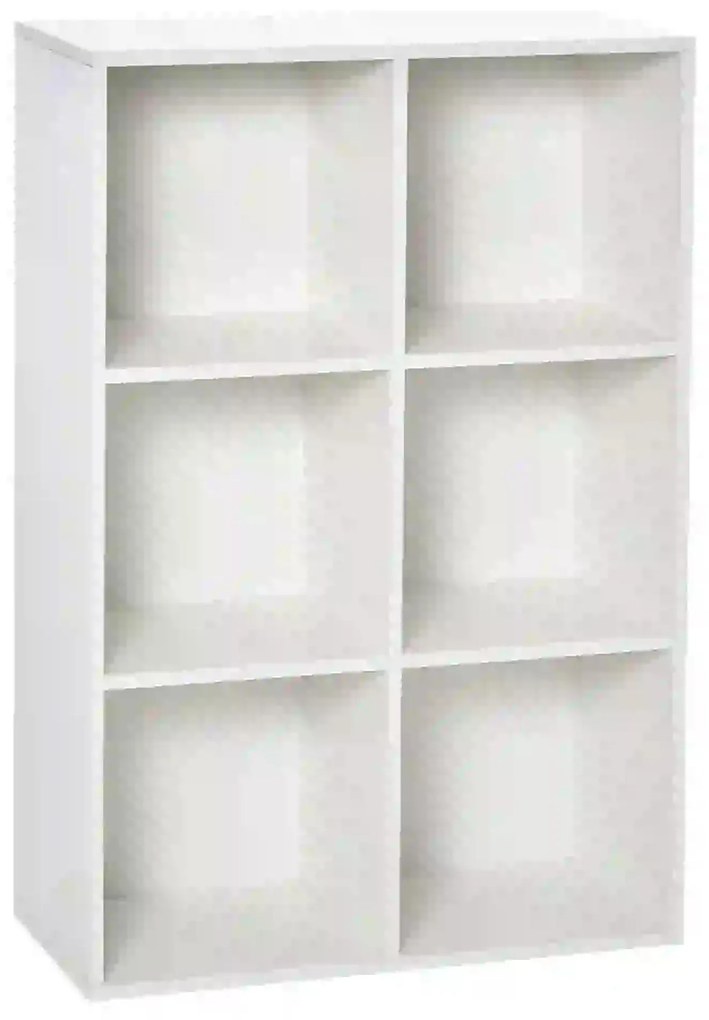 HOMCOM Estante Livros 3 Níveis 6 Compartimentos Armazenamento Madeira Design Moderno Funcional Estilo Elegante 65,5x30x97,5cm Branco | Aosom Portugal