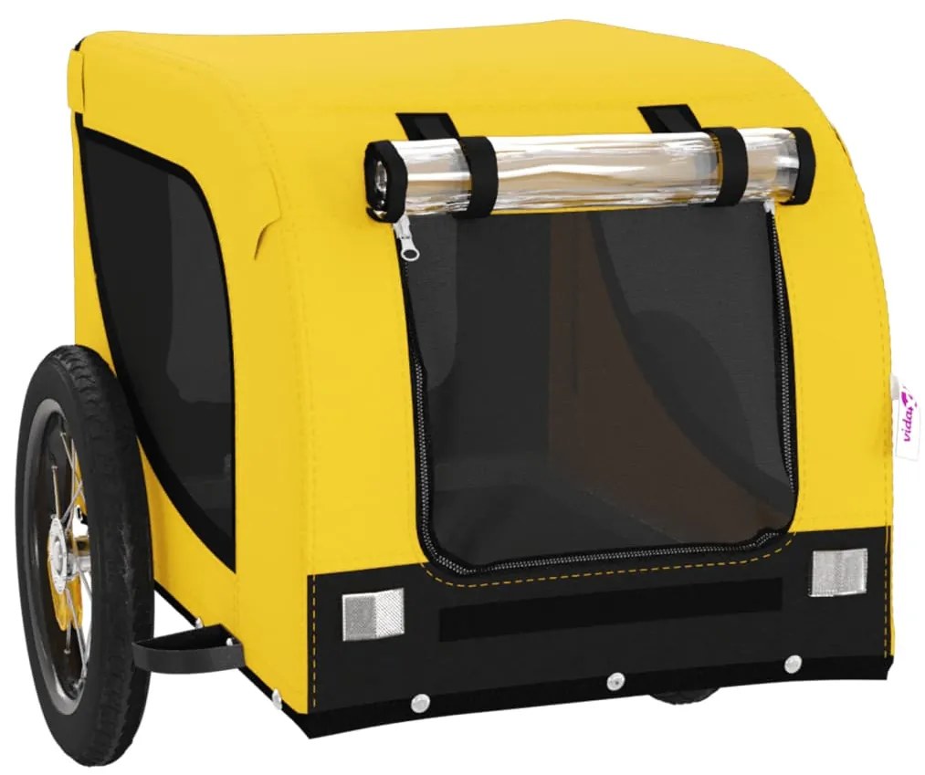 Reboque bicicleta p/ animais tecido oxford/ferro amarelo/preto
