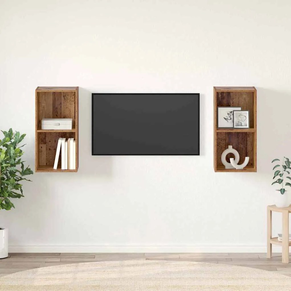 Gabinete de TV de Parede 2 pcs Madeira Antiga 37 x 37 x 72 cm