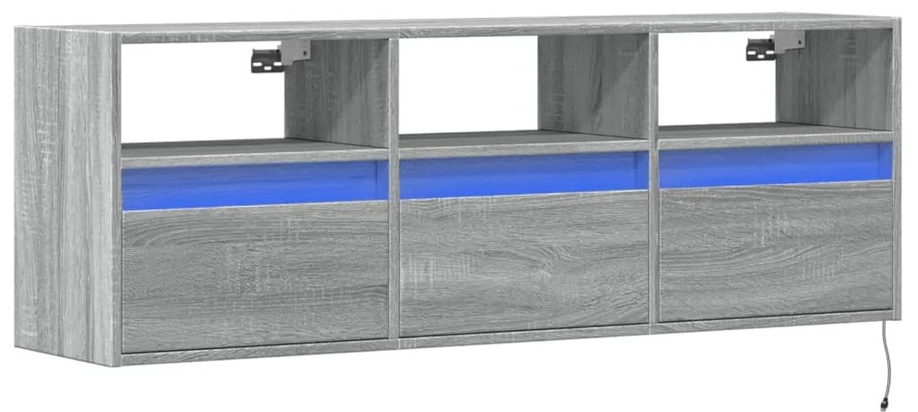 Móvel de parede p/ TV c/ luzes LED 130x31x45 cm cinzento sonoma