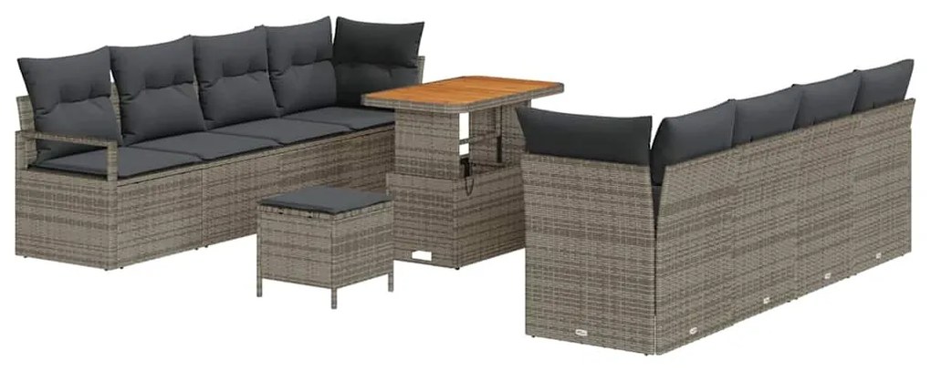Conjunto de Sofás de Jardim de 11 Peças com Almofadas Cinza Rattan Pol