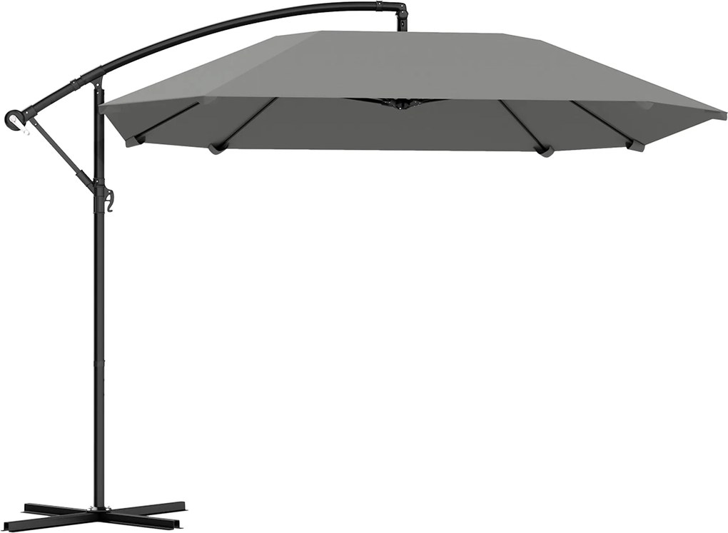 Outsunny Guarda-sol descentrado 3 m, guarda-sol de jardim exterior inclinável, base, manivela, tecido poliéster 180 g/m², Cinza Escuro | Aosom Portugal