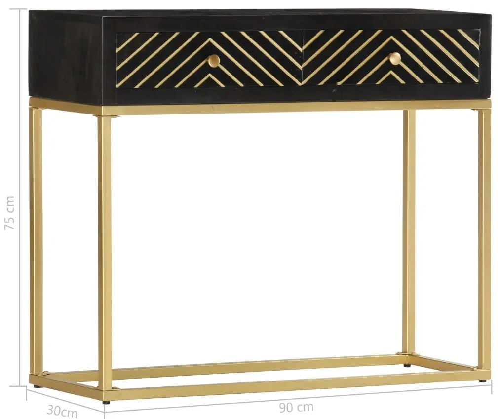 Mesa consola 90x30x75 cm mangueira maciça preto e dourado