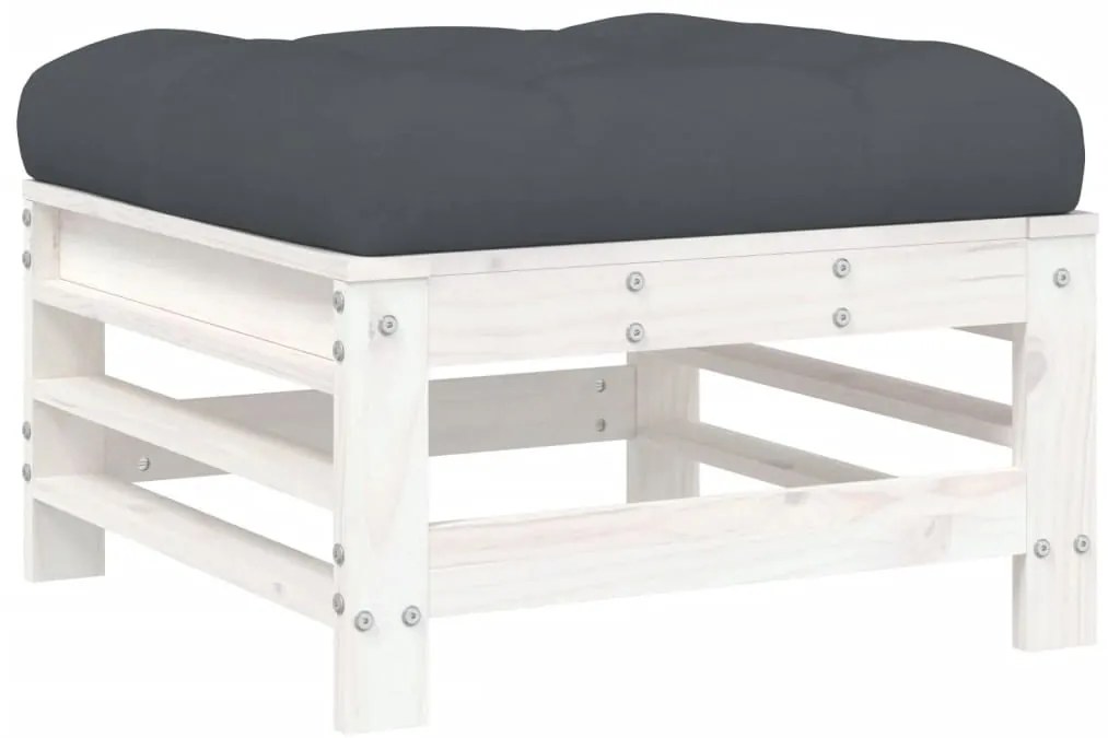 8pcs conjunto lounge jardim c/ almofadões madeira maciça branco