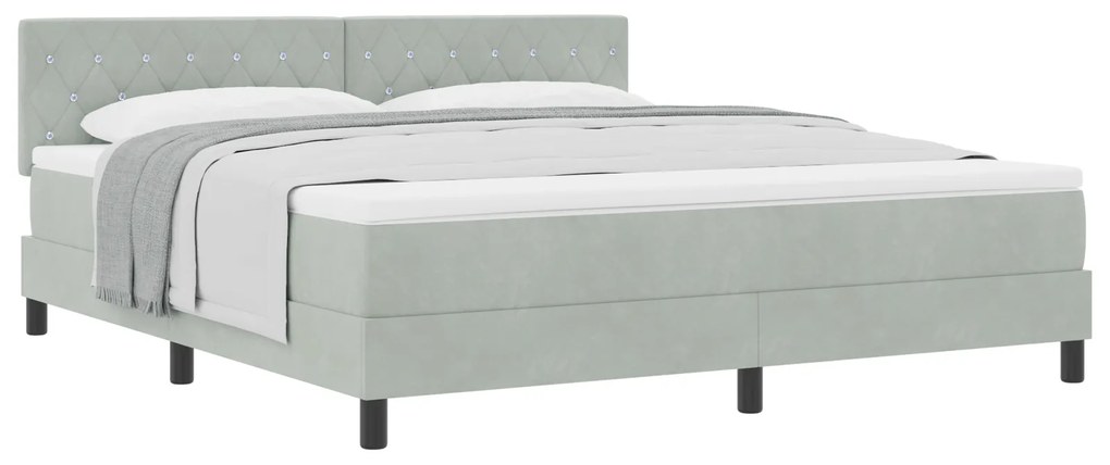Camas Box Spring vidaXL com Colchão Cinzento Claro Veludo Super King