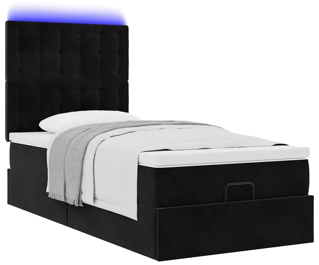 Estrutura de cama otomana com colchões preto veludo