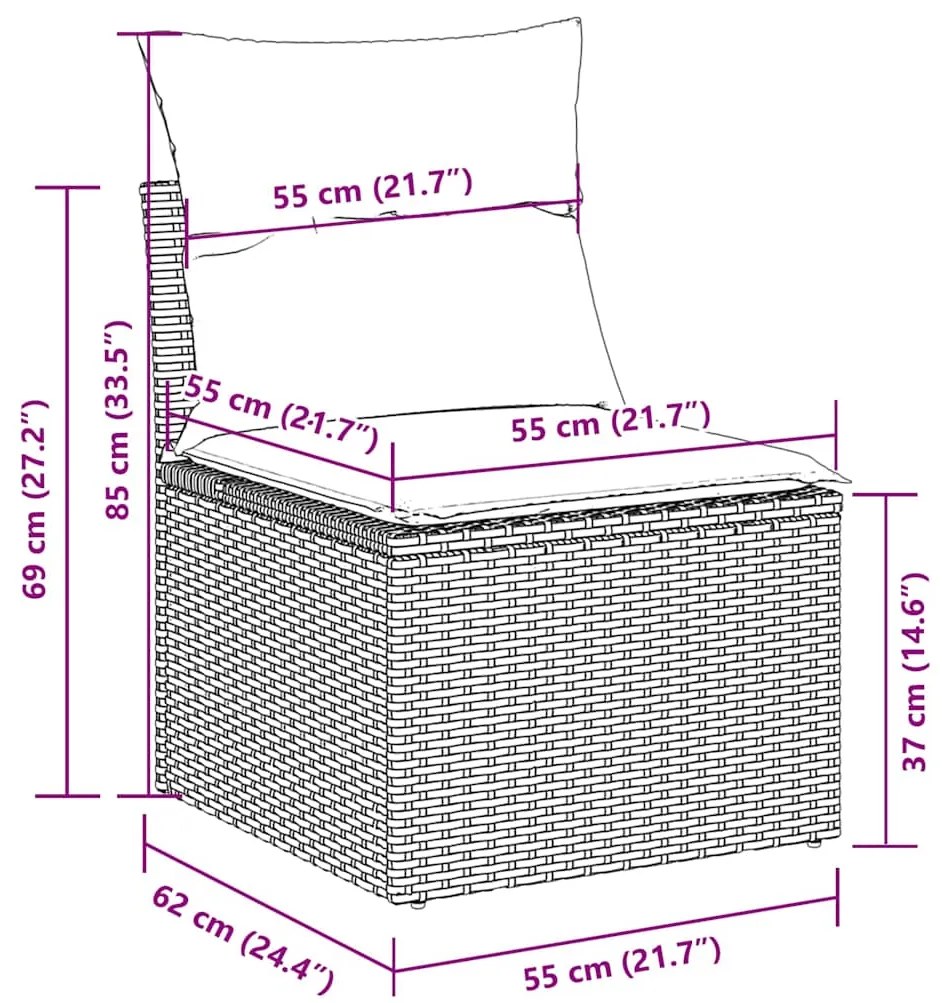 9 pcs conjunto de sofás p/ jardim com almofadões vime PE bege