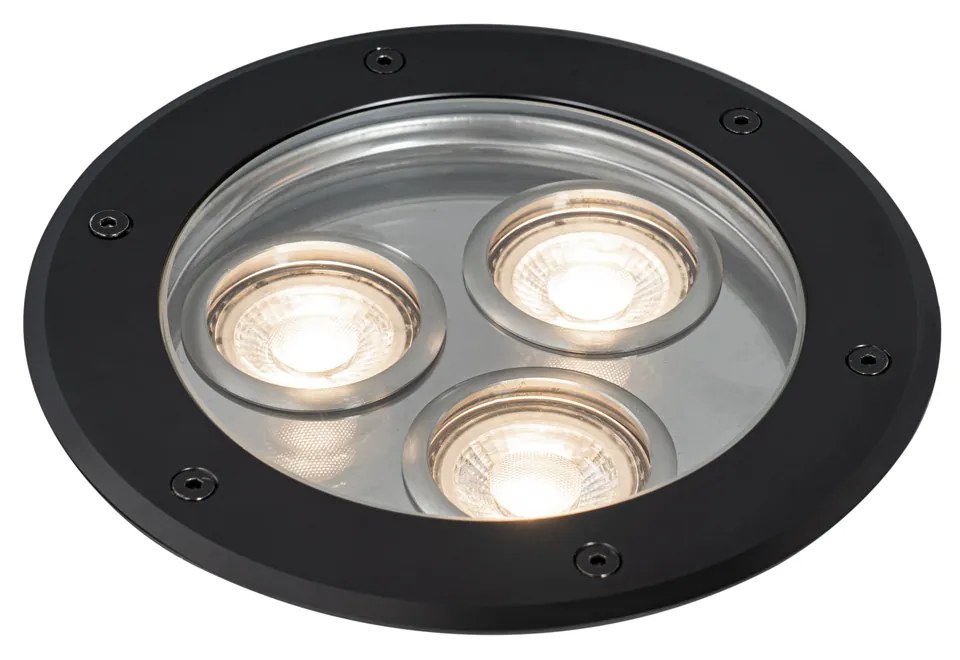 Foco de chão moderno preto 3 luzes IP65 - Tribus Moderno