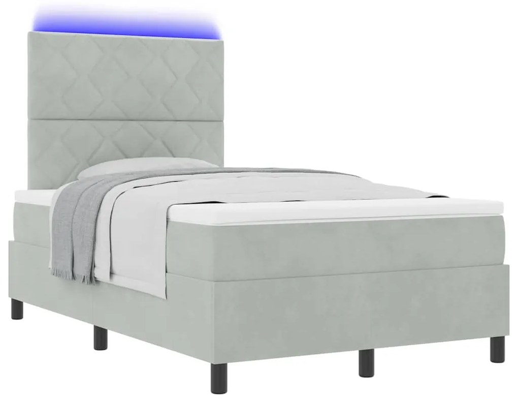 Cama Box com Colchão e Luz LED Cinzento-claro 120x190 cm em Veludo